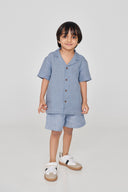 Sky Pinstripe Linen Boys Lounge Shorts - Sale