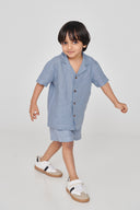 Sky Pinstripe Linen Boys Lounge Shorts - Sale