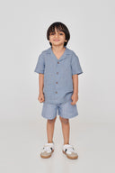 Sky Pinstripe Linen Boys Lounge Shorts - Sale