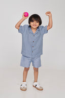 Sky Linen Boys Camp Collar Shirt