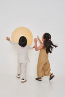 Undyed Boldstripe Linen Boys Side Open Kurta Set