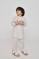 Undyed Boldstripe Linen Boys Side Open Kurta Set