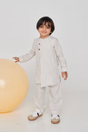 Undyed Boldstripe Linen Boys Side Open Kurta Set