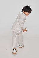 Undyed Boldstripe Linen Boys Side Open Kurta Set