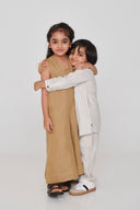 Undyed Boldstripe Linen Boys Side Open Kurta Set
