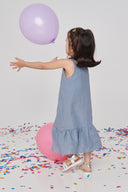 Sky Linen Girls Frill Dress