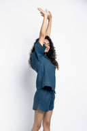 Indigo Linen Women's Shorts Set On Sale