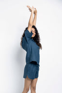Indigo Linen Women's Half Sleeves Shirt - Sale