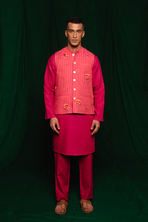 Coral Linen Nehru Jacket