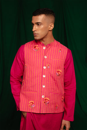 Coral Linen Nehru Jacket