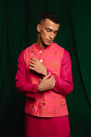 Coral Linen Nehru Jacket