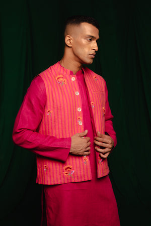 Coral Linen Nehru Jacket