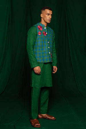 Forest Linen Nehru Jacket