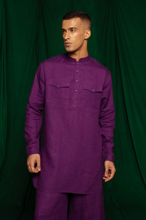 Violet Linen Saif Kurta Set