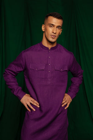 Violet Linen Saif Kurta Set