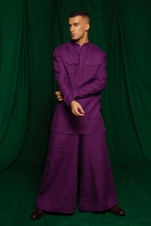 Violet Linen Saif Kurta Set