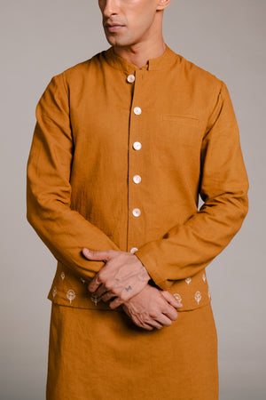 Olive Co-Linen Men's Nehru Jacket