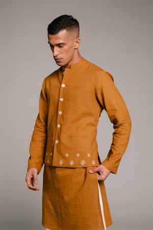 Olive Co-Linen Men's Nehru Jacket