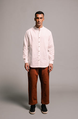 Vanilla Co-Linen Men's Band Collar Shirt