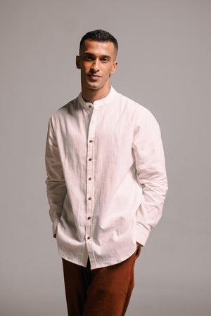 Vanilla Co-Linen Men's Band Collar Shirt