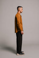 Olive Co-Linen Men's Band Collar Shirt On Sale