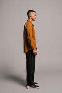 Olive Co-Linen Men's Band Collar Shirt - Sale