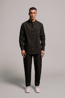 Carbon Co-Linen Men's Band Collar Shirt - Sale