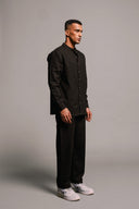 Carbon Co-Linen Men's Band Collar Shirt - Sale