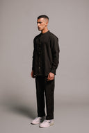 Carbon Co-Linen Men's Band Collar Shirt - Sale