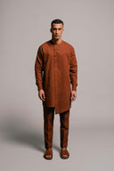Mocha Co-Linen Men's Side Open Kurta Set On Sale
