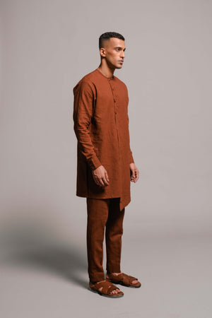 Mocha Co-Linen Men's Side Open Kurta Set