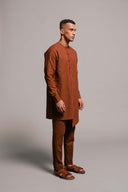 Mocha Co-Linen Men's Side Open Kurta Set On Sale