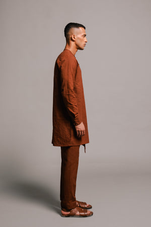 Mocha Co-Linen Men's Side Open Kurta Set