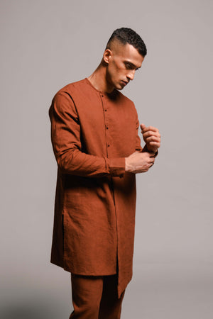 Mocha Co-Linen Men's Side Open Kurta Set