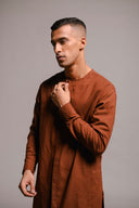Mocha Co-Linen Men's Side Open Kurta - Sale