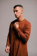 Mocha Co-Linen Men's Side Open Kurta Set On Sale