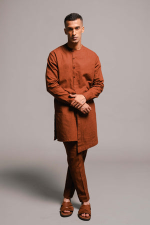 Mocha Co-Linen Men's Side Open Kurta Set