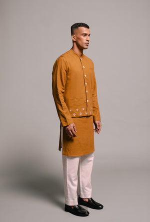 Olive Co-Linen Men's Nehru Jacket