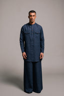 Indigo Linen Men's Flared Pants
