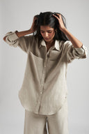 Undyed Linen Oversized Pocket Shirt - Sale