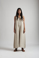 Undyed Linen Flared Jumpsuit On Sale