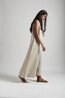 Undyed Linen Flared Jumpsuit On Sale
