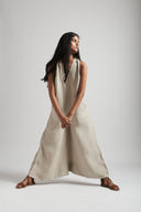 Undyed Linen Flared Jumpsuit On Sale