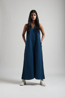 Indigo Linen Flared Jumpsuit - Sale