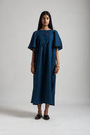 Indigo Linen Gathered Dress