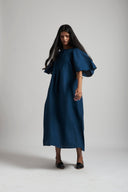 Indigo Linen Gathered Dress