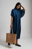 Indigo Linen Gathered Dress