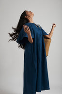 Indigo Linen Gathered Dress