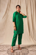 Panna Linen Panelled Kurta Set