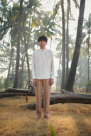 Undyed Pinstripe Linen Men's Shirt Kurta - Sale